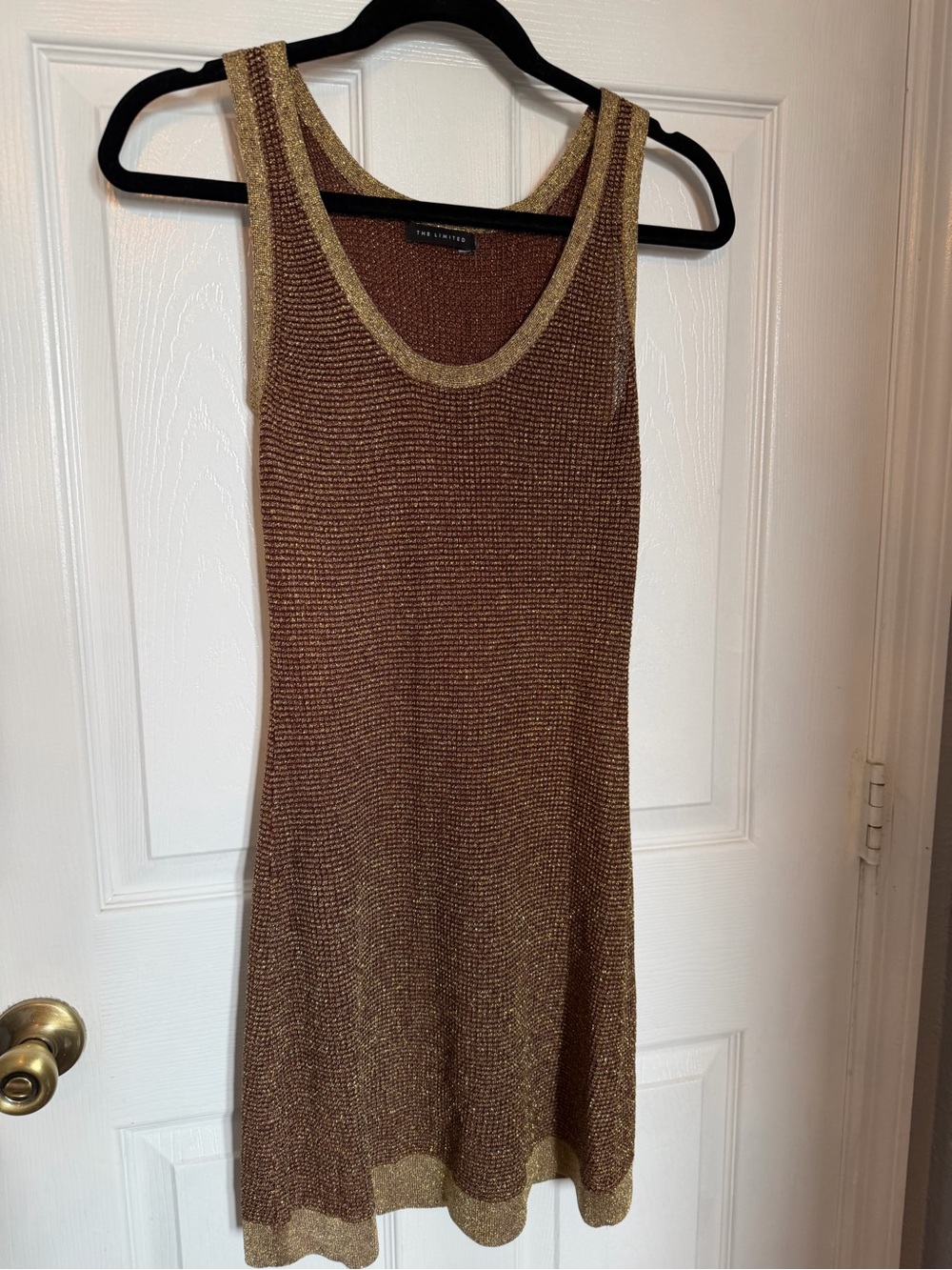 The Limited Gold and Brown Metallic Knit Tank Dress